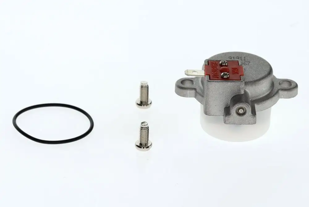 Bosch Zündgasventil mit Injektor, mit zwei Schrauben und einem O-Ring, in einer neutralen Anordnung auf hellem Hintergrund.